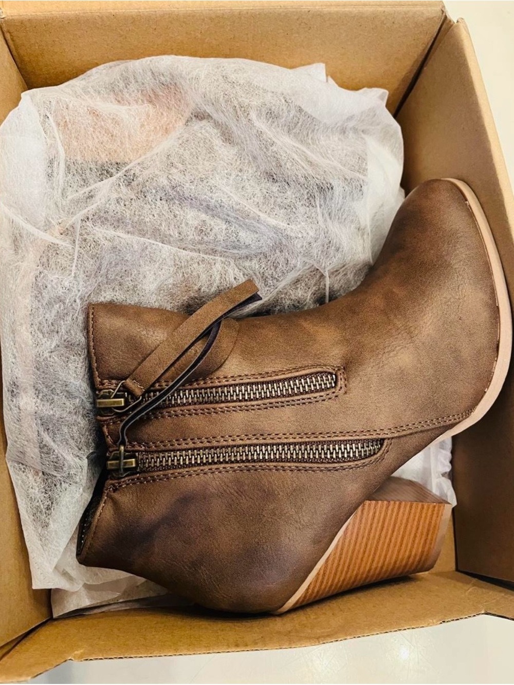 Journee Collection Brown Double-Zip Faux Leather Ankle Booties